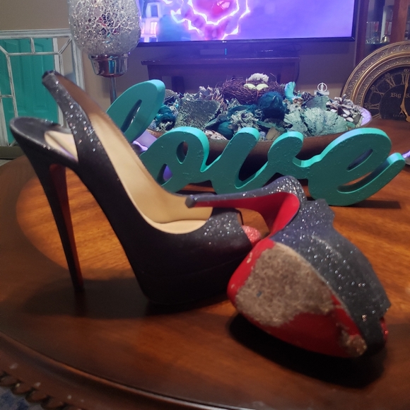 Authentic Christian Louboutin size 37 Black Glitt - Picture 5 of 16